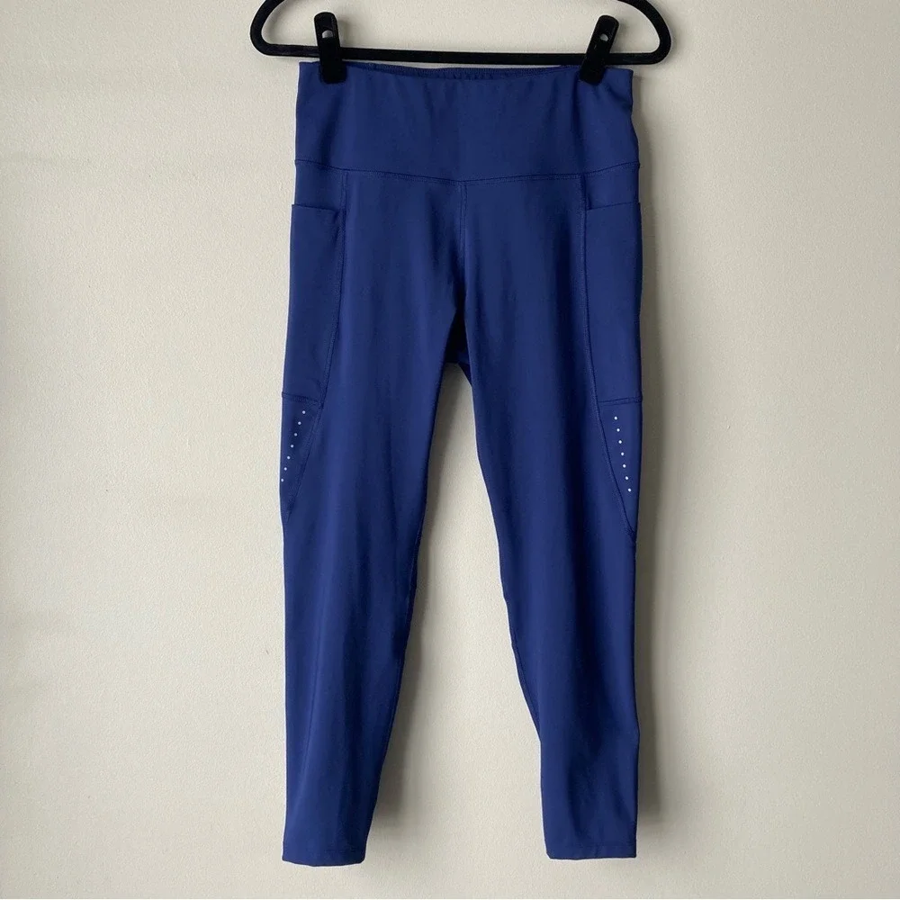 Layers 8 Womens Qwick-Dry High Rise Pocket Leggings Blue Reflective Size M